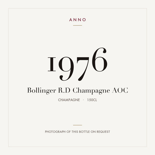 Bollinger R.D Champagne 1976 AOC 1,5l, Champagne — carte millésime ANNO ; photo de la bouteille réelle disponible sur demande