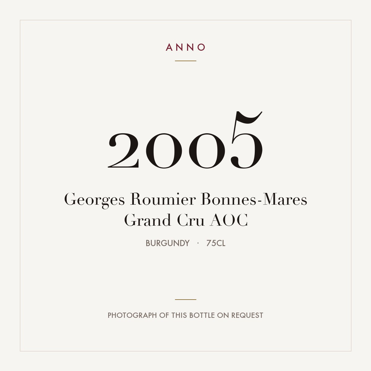 Georges Roumier Bonnes-Mares Grand Cru 2005 AOC 0,75l from Burgundy — ANNO vintage card; photograph of the actual bottle available on request