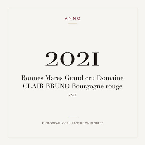 Domaine Bruno Clair Bonnes-Mares Grand Cru 2021 AOC 0,75l — carte millésime ANNO ; photo de la bouteille réelle disponible sur demande