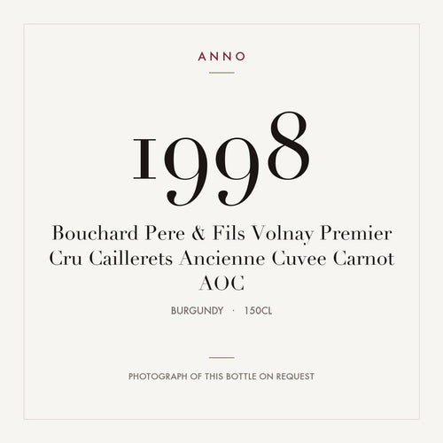 Bouchard Pere & Fils Volnay Premier Cru Caillerets Ancienne Cuvee Carnot 1998 AOC 1,5l, Borgonha — cartão de colheita ANNO; fotografia da garrafa real disponível a pedido