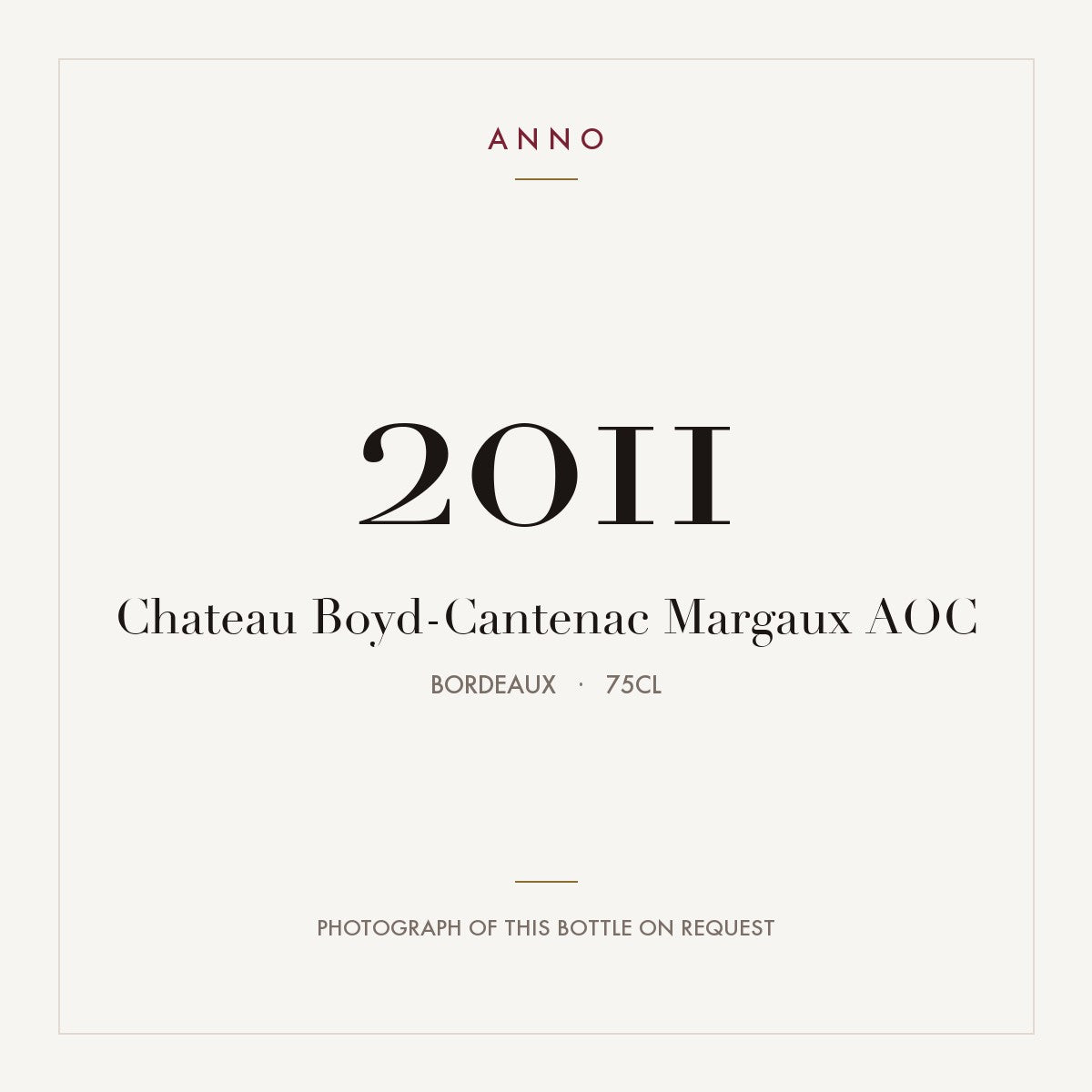 Chateau Boyd-Cantenac Margaux 2011 AOC 0,75l from Bordeaux — ANNO vintage card; photograph of the actual bottle available on request