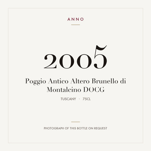Poggio Antico Altero Brunello di Montalcino 2005 DOCG 0,75l from Tuscany — ANNO vintage card; photograph of the actual bottle available on request