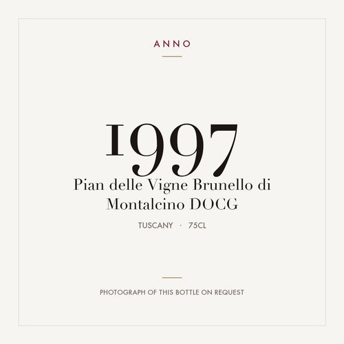 Pian delle Vigne Brunello di Montalcino 1997 DOCG 0,75l from Tuscany — ANNO vintage card; photograph of the actual bottle available on request