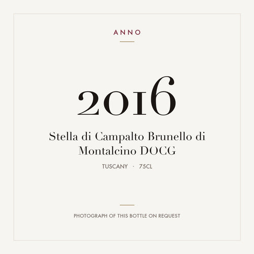 Stella di Campalto Brunello di Montalcino 2016 DOCG 0,75l from Tuscany — ANNO vintage card; photograph of the actual bottle available on request