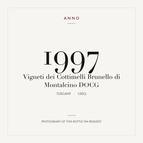 Vigneti dei Cottimelli Brunello di Montalcino 1997 DOCG 1,5l from Tuscany — ANNO vintage card; photograph of the actual bottle available on request