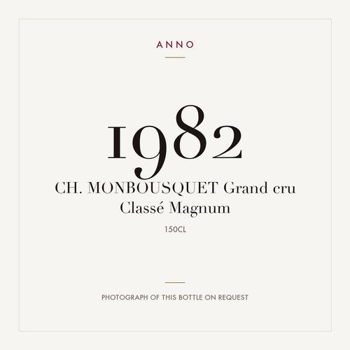Chateau Monbousquet Saint-Emilion Grand Cru 1982 AOC 1,5l — cartão de colheita ANNO; fotografia da garrafa real disponível a pedido