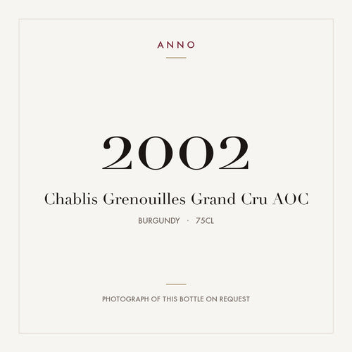 Chablis Grenouilles Grand Cru 2002 AOC 0,75l from Burgundy — ANNO vintage card; photograph of the actual bottle available on request