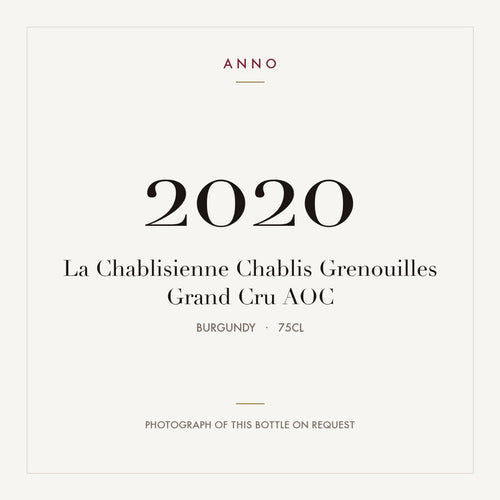 La Chablisienne Chablis Grenouilles Grand Cru 2020 AOC 0,75l from Burgundy — ANNO vintage card; photograph of the actual bottle available on request