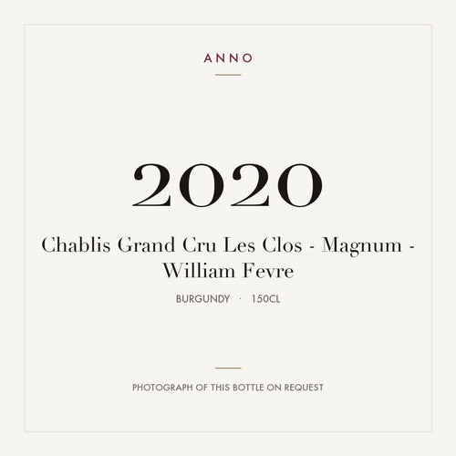 William Fevre Chablis Les Clos Grand Cru 2020 AOC 1,5l — cartão de colheita ANNO; fotografia da garrafa real disponível a pedido