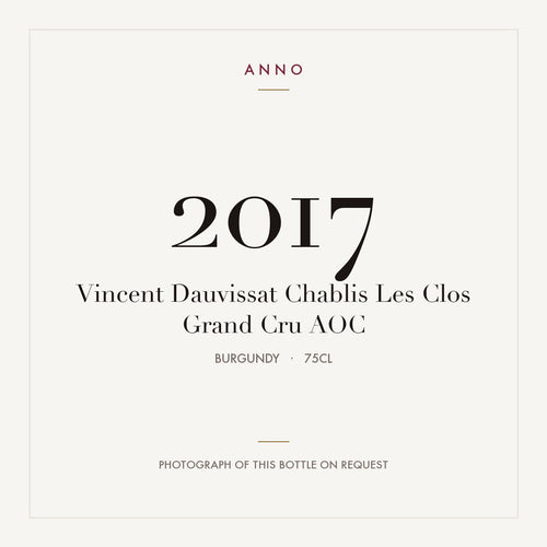 Vincent Dauvissat Chablis Les Clos Grand Cru 2017 AOC 0,75l from Burgundy — ANNO vintage card; photograph of the actual bottle available on request