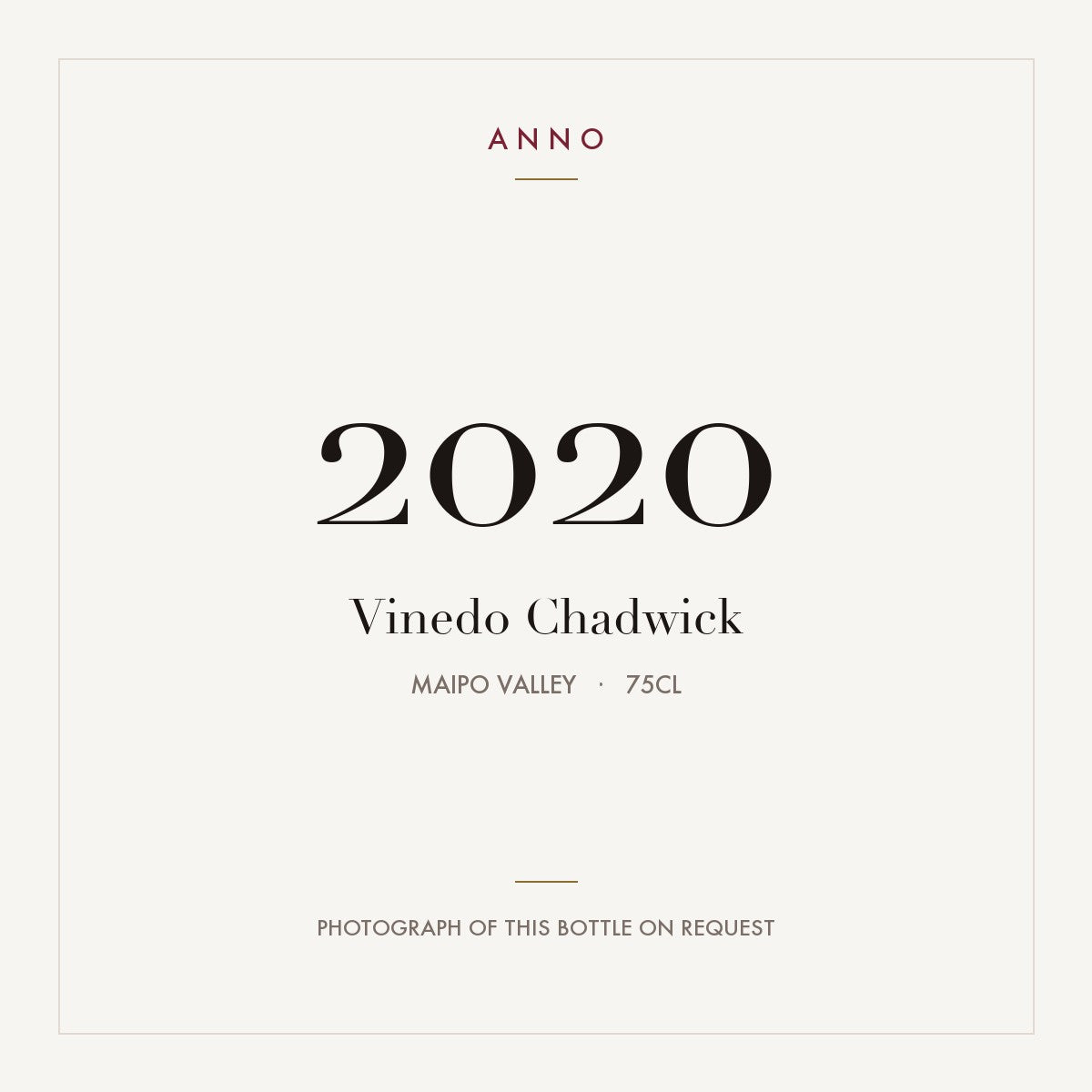 Vinedo Chadwick 2020 0,75l from Maipo Valley — ANNO vintage card; photograph of the actual bottle available on request