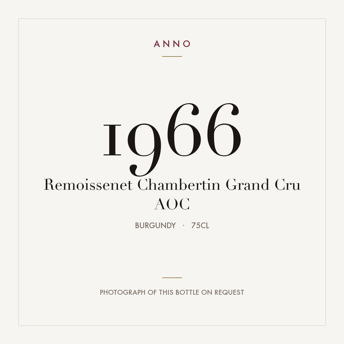 Remoissenet Chambertin Grand Cru 1966 AOC 0,75l from Burgundy — ANNO vintage card; photograph of the actual bottle available on request
