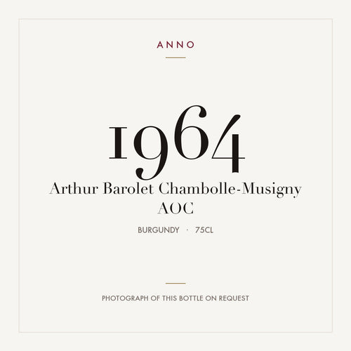 Arthur Barolet Chambolle-Musigny 1964 AOC 0,75l from Burgundy — ANNO vintage card; photograph of the actual bottle available on request