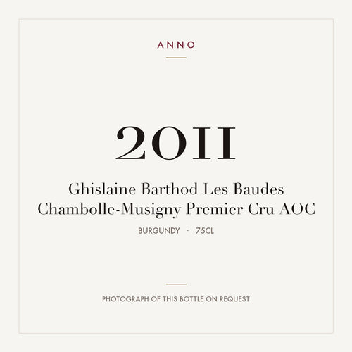 Ghislaine Barthod Les Baudes Chambolle-Musigny Premier Cru 2011 AOC 0,75l, Бургундия — карточка урожая ANNO; фото настоящей бутылки по запросу