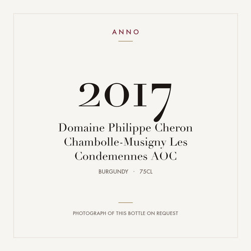 Domaine Philippe Cheron Chambolle-Musigny Les Condemennes 2017 AOC 0,75l from Burgundy — ANNO vintage card; photograph of the actual bottle available on request