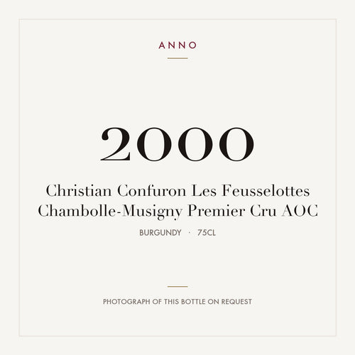 Christian Confuron Les Feusselottes Chambolle-Musigny Premier Cru 2000 AOC 0,75l from Burgundy — ANNO vintage card; photograph of the actual bottle available on request