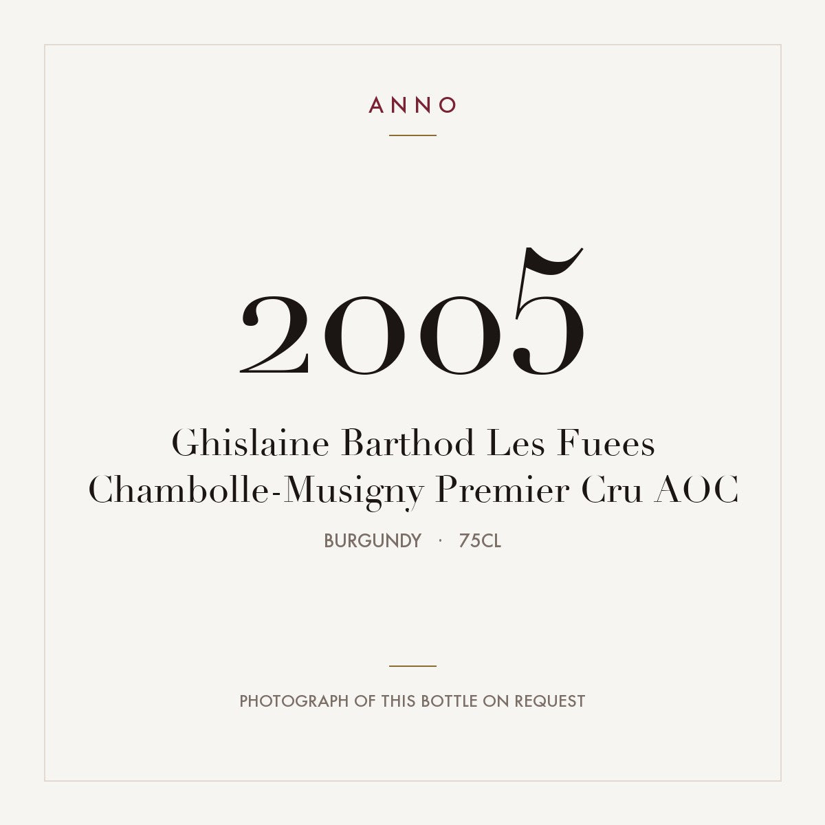 Ghislaine Barthod Les Fuees Chambolle-Musigny Premier Cru 2005 AOC 0,75l from Burgundy — ANNO vintage card; photograph of the actual bottle available on request