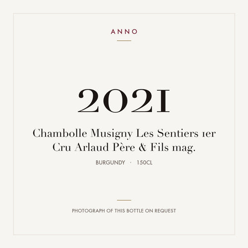 Arlaud Pere & Fils Chambolle-Musigny Premier Cru Les Sentiers 2021 AOC 1,5l — cartão de colheita ANNO; fotografia da garrafa real disponível a pedido