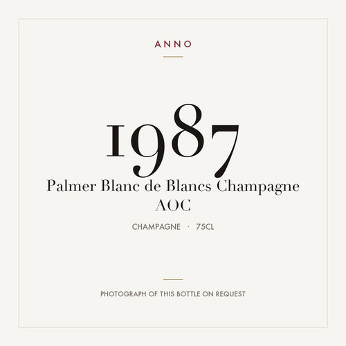 Palmer Blanc de Blancs Champagne 1987 AOC 0,75l from Champagne — ANNO vintage card; photograph of the actual bottle available on request