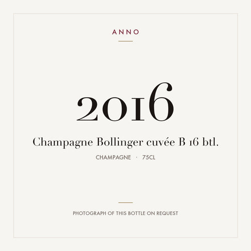 Bollinger Cuvee B Champagne 2016 AOC 0,75l — ANNO vintage card; photograph of the actual bottle available on request