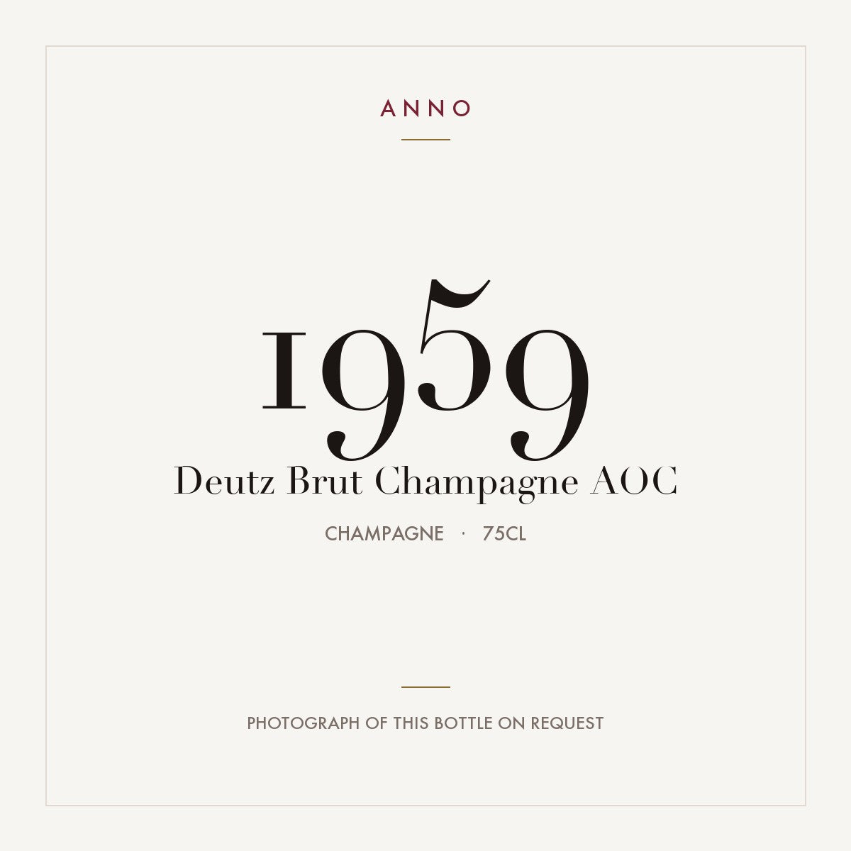 Deutz Brut Champagne 1959 AOC 0,75l from Champagne — ANNO vintage card; photograph of the actual bottle available on request
