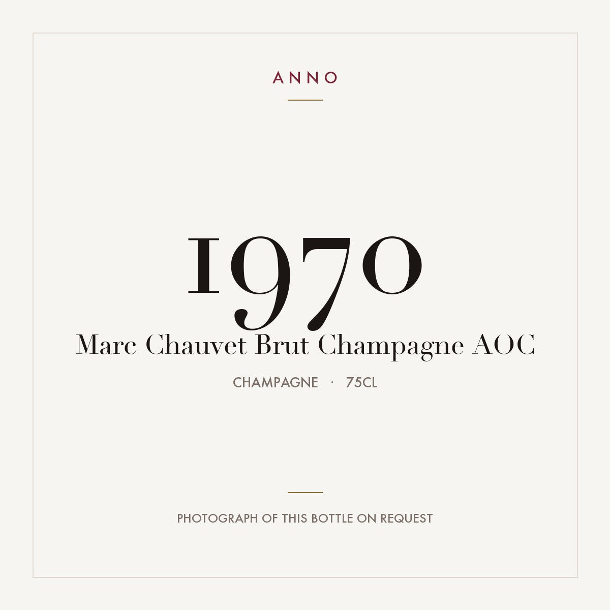 Marc Chauvet Brut Champagne 1970 AOC 0,75l from Champagne — ANNO vintage card; photograph of the actual bottle available on request