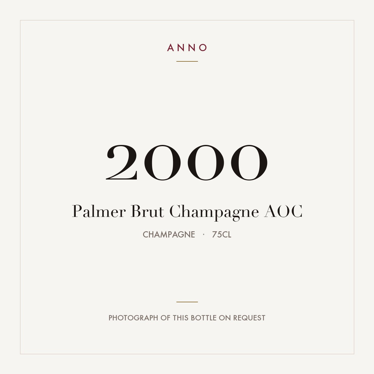 Palmer Brut Champagne 2000 AOC 0,75l from Champagne — ANNO vintage card; photograph of the actual bottle available on request