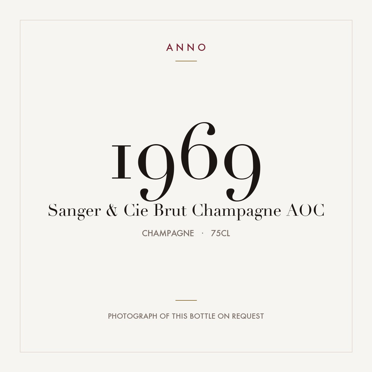 Sanger & Cie Brut Champagne 1969 AOC 0,75l from Champagne — ANNO vintage card; photograph of the actual bottle available on request