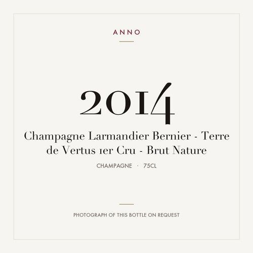 Larmandier-Bernier Terre de Vertus Brut Nature Champagne Premier Cru 2014 AOC 0,75l — ANNO vintage card; photograph of the actual bottle available on request