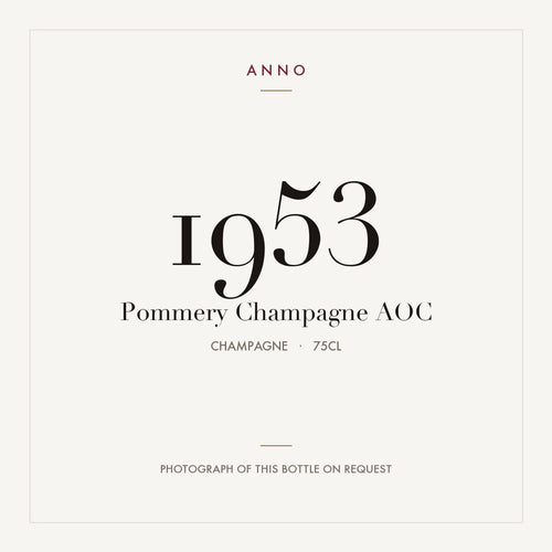 Pommery Champagne 1953 AOC 0,75l from Champagne — ANNO vintage card; photograph of the actual bottle available on request