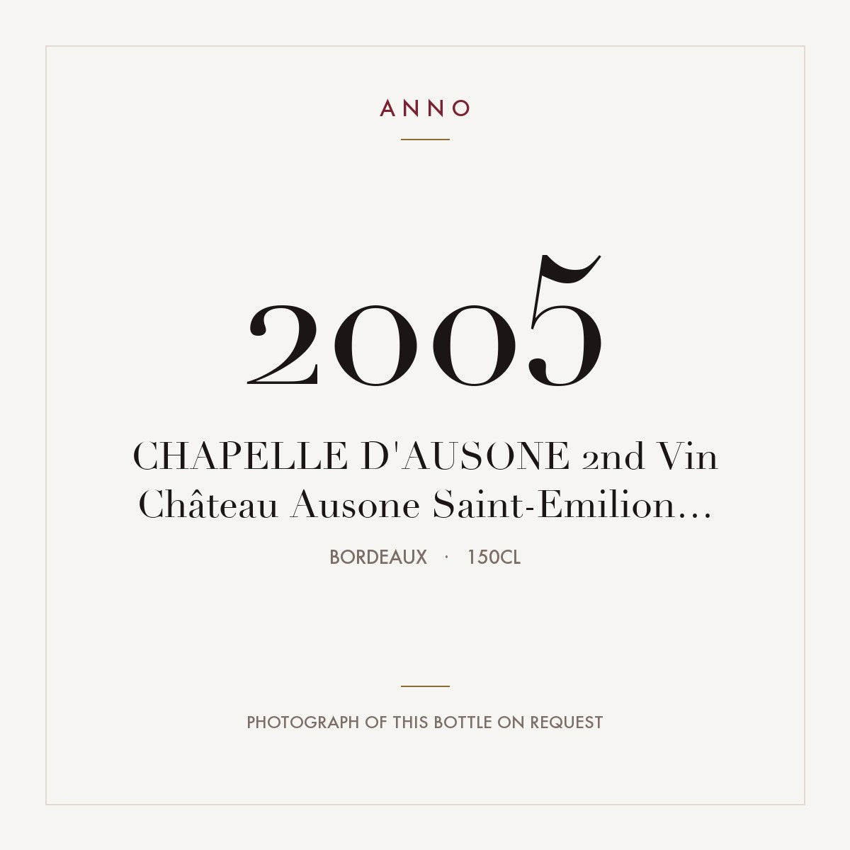 Chateau Ausone Chapelle d'Ausone Saint-Emilion 2005 AOC 1,5l — ANNO vintage card; photograph of the actual bottle available on request