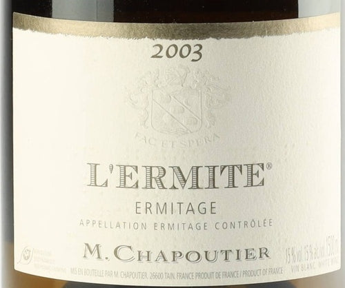 Chapoutier Ermitage L'Ermite Blanc 2003 AOC 1,5l — rótulo do vinho