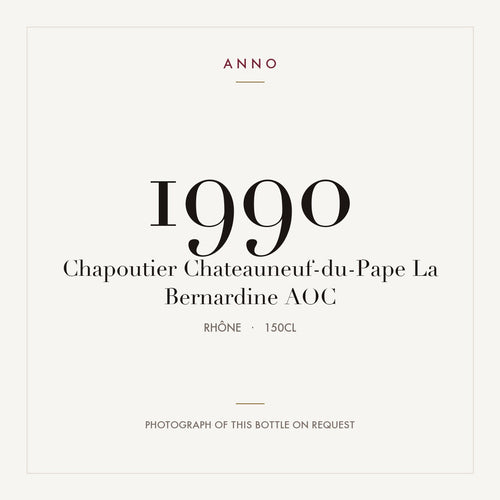 Chapoutier Chateauneuf-du-Pape La Bernardine 1990 AOC 1,5l, Ródano — tarjeta de añada ANNO; foto de la botella real disponible bajo petición