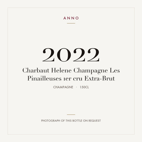 Charbaut Helene Champagne Les Pinailleuses 1er cru Extra-Brut 2022 1,5l, Champagne — cartão de colheita ANNO; fotografia da garrafa real disponível a pedido