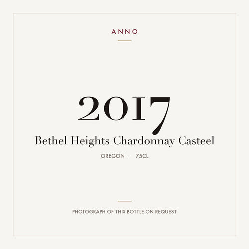 Bethel Heights Chardonnay Casteel 2017 0,75l from Oregon — ANNO vintage card; photograph of the actual bottle available on request