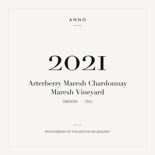 Arterberry Maresh Chardonnay Maresh Vineyard 2021 0,75l from Oregon — ANNO vintage card; photograph of the actual bottle available on request