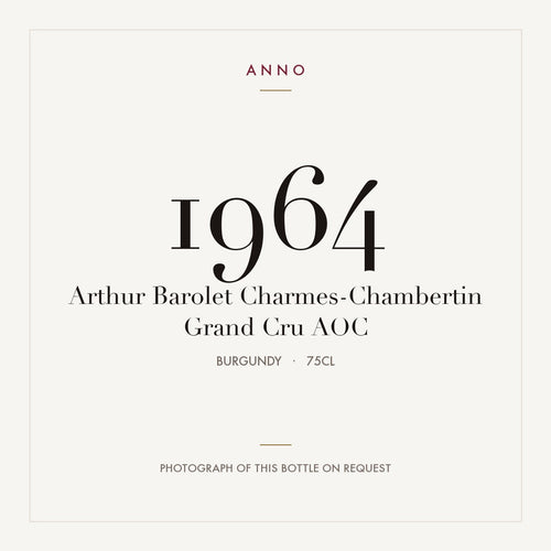 Arthur Barolet Charmes-Chambertin Grand Cru 1964 AOC 0,75l from Burgundy — ANNO vintage card; photograph of the actual bottle available on request
