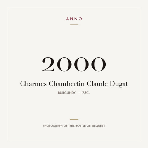 Claude Dugat Charmes-Chambertin Grand Cru 2000 AOC 0,75l — cartão de colheita ANNO; fotografia da garrafa real disponível a pedido