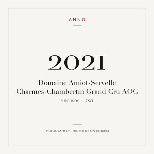 Domaine Amiot-Servelle Charmes-Chambertin Grand Cru 2021 AOC 0,75l, Bourgogne — carte millésime ANNO ; photo de la bouteille réelle disponible sur demande