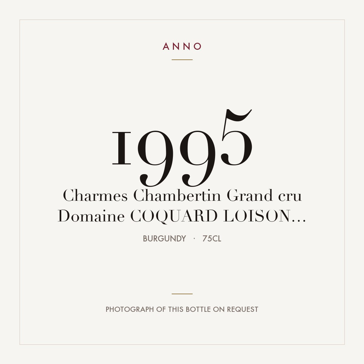 Domaine Coquard Loison Fleurot Charmes-Chambertin Grand Cru 1995 AOC 0,75l — ANNO vintage card; photograph of the actual bottle available on request