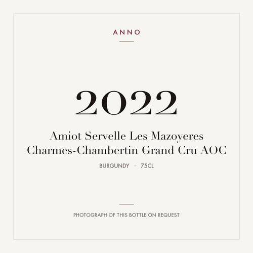 Amiot Servelle Les Mazoyeres Charmes-Chambertin Grand Cru 2022 AOC 0,75l from Burgundy — ANNO vintage card; photograph of the actual bottle available on request