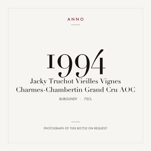 Jacky Truchot Vieilles Vignes Charmes-Chambertin Grand Cru 1994 AOC 0,75l from Burgundy — ANNO vintage card; photograph of the actual bottle available on request
