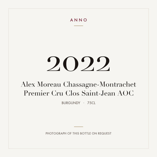 Alex Moreau Chassagne-Montrachet Premier Cru Clos Saint-Jean 2022 AOC 0,75l from Burgundy — ANNO vintage card; photograph of the actual bottle available on request