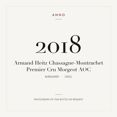 Armand Heitz Chassagne-Montrachet Premier Cru Morgeot 2018 AOC 1,5l, Borgonha — cartão de colheita ANNO; fotografia da garrafa real disponível a pedido