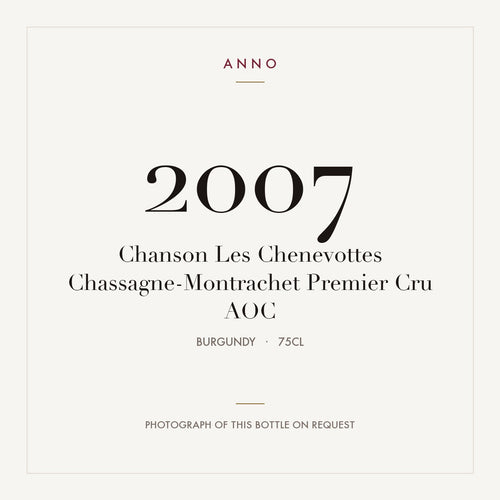 Chanson Les Chenevottes Chassagne-Montrachet Premier Cru 2007 AOC 0,75l from Burgundy — ANNO vintage card; photograph of the actual bottle available on request