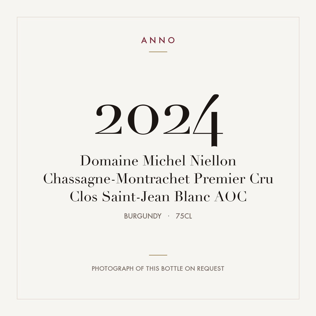 Domaine Michel Niellon Chassagne-Montrachet Premier Cru Clos Saint-Jean Blanc 2024 AOC 0,75l from Burgundy — ANNO vintage card; photograph of the actual bottle available on request