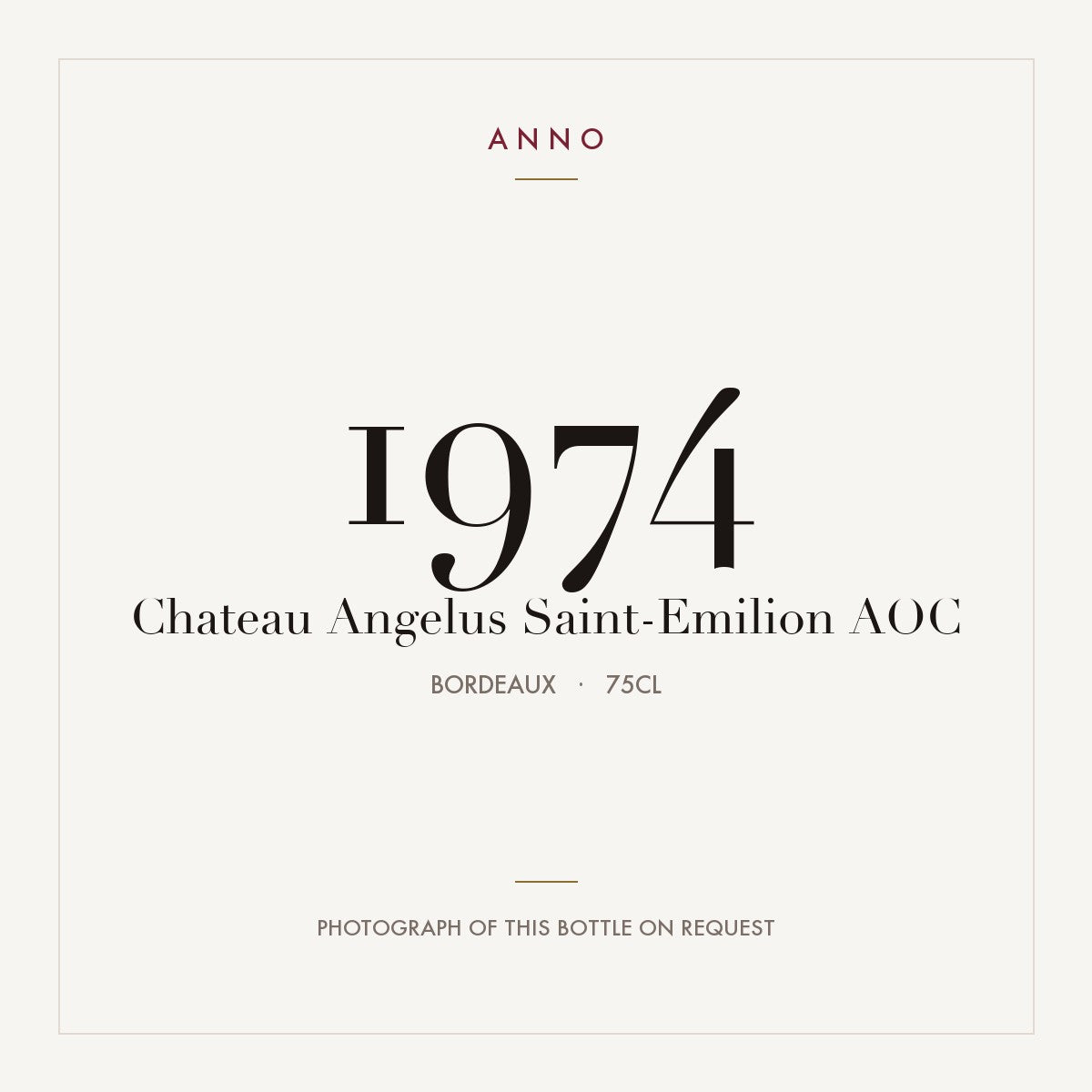 Chateau Angelus Saint-Emilion 1974 AOC 0,75l from Bordeaux — ANNO vintage card; photograph of the actual bottle available on request