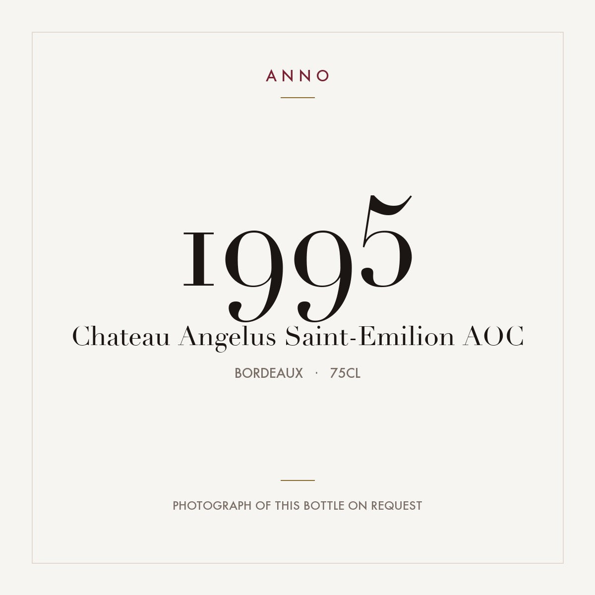 Chateau Angelus Saint-Emilion 1995 AOC 0,75l from Bordeaux — ANNO vintage card; photograph of the actual bottle available on request