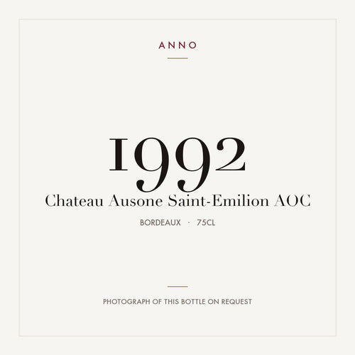 Chateau Ausone Saint-Emilion 1992 AOC 0,75l from Bordeaux — ANNO vintage card; photograph of the actual bottle available on request