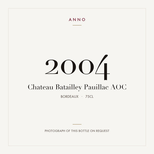 Chateau Batailley Pauillac 2004 AOC 0,75l from Bordeaux — ANNO vintage card; photograph of the actual bottle available on request